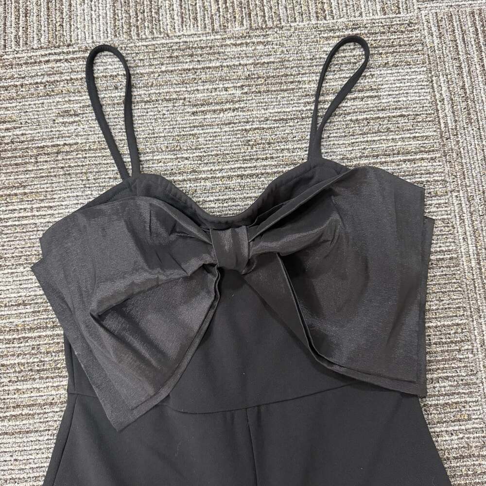 Black Strapless/Spaghetti Strap Bow Detail Wide Leg Trouser Jumpsuit Holiday